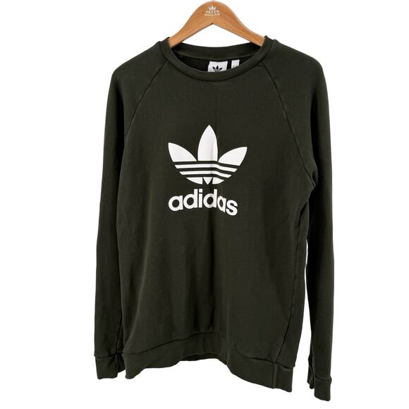 Adidas Sweatshirt Dark Green Trefoil Crew Neck Mens Small Relaxed Fit Athletic - Picture 3 of 10